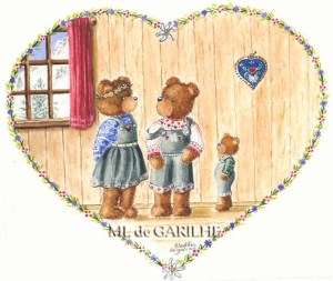 aquarelle famille ours en coeur
