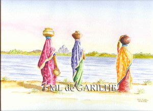 Aquarelle indiennes qui portent de l'eau