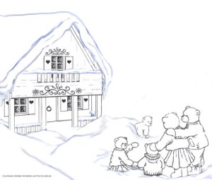 coloriage chalet et la famille ours redim